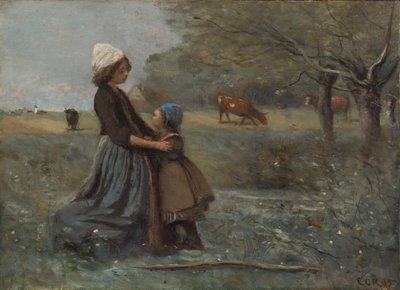 The Two Sisters in the Meadow by Jean Baptiste Camille Corot